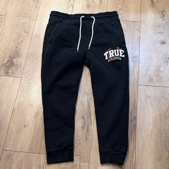 True Religion Men's Large Black Drawstring Joggerswith Logo.